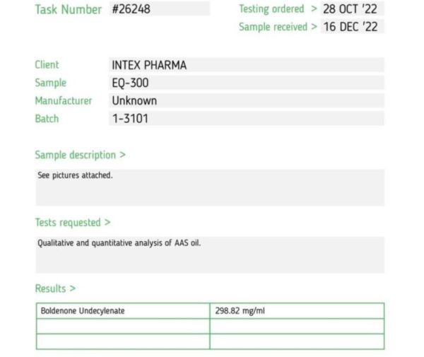 Intex Pharma Equipoise lab test proof of legit dosage 300mg